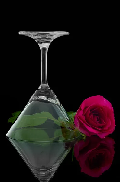 Růže a převrácení prázdné sklenice — Stock fotografie