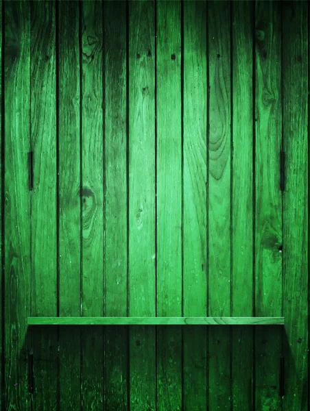 Groene houten paneel en schappen van verticale — Stockfoto
