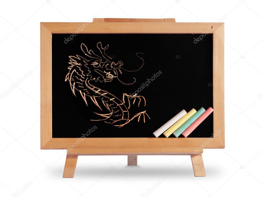 Dragon drawing Blackboard wood frame