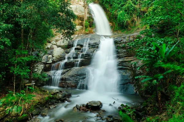 Vodopád v lese v horách — Stock fotografie