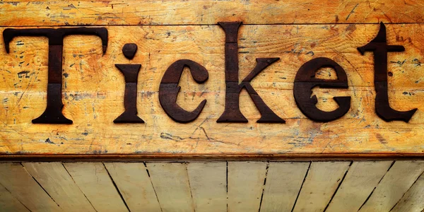 Ticket tekst hout teken — Stockfoto
