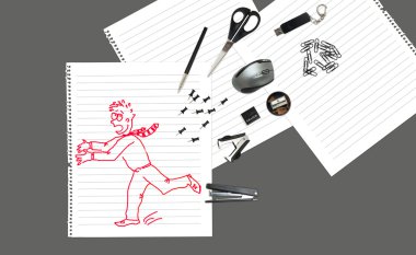 Sketch of office man running away from stationary clipart