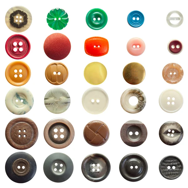 Colección de botones de costura vintage aislados en blanco Imagen de archivo