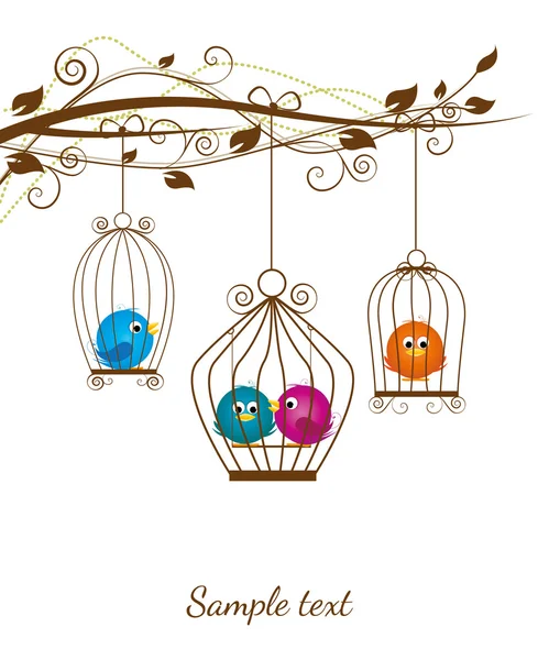 Oiseaux dans une cage — Image vectorielle