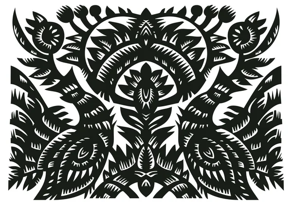Black decorative pattern with birds and flowers — Stock Vector