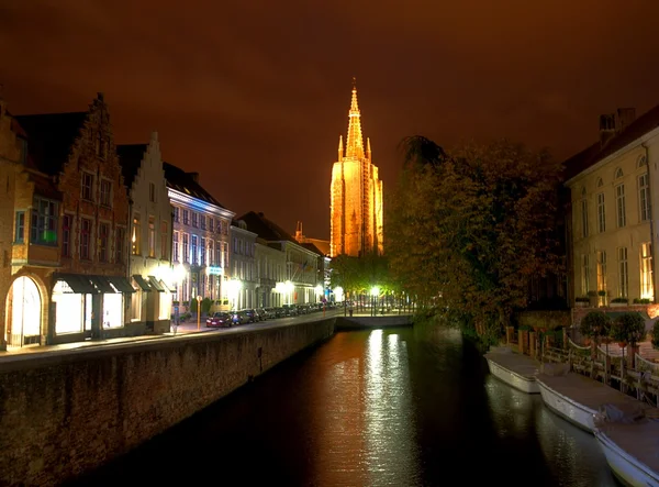 Bruggy, Belgie v noci — Stock fotografie