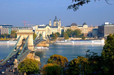 Budapest, hungary with view of chain bridge clipart