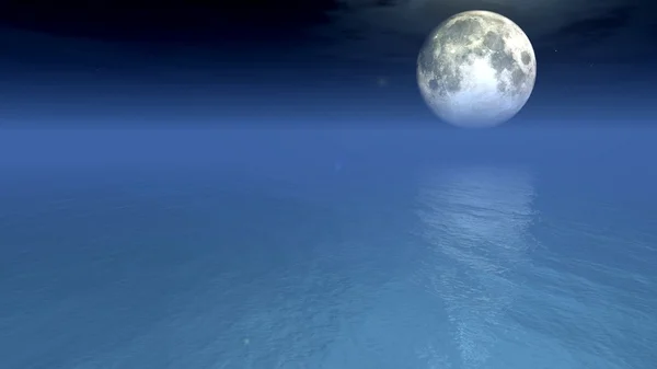 Lago iluminado por la luna 3d — Foto de Stock