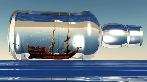 Navio em uma garrafa no mar — Fotografia de Stock
