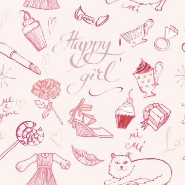 Girls are happy. Seamless pattern. Tweeting about the girls' nonsense. Lovely girl's dream. clipart