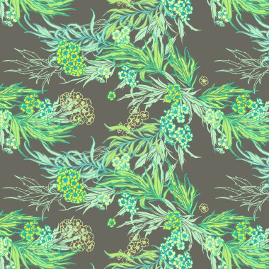 Delicate spring floral motif in the turquoise-lime colors. Seamless pattern. clipart