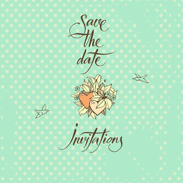 Save the Date and Invitation. Calligraphy and symbols of love — Stock Vector