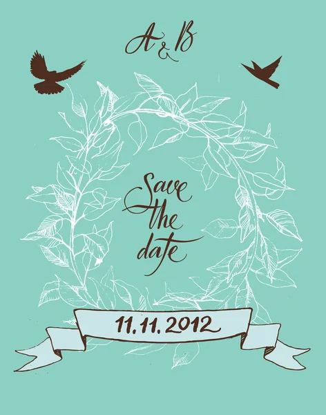 Save the Date. Calligraphy and symbols of love. — Stock Vector