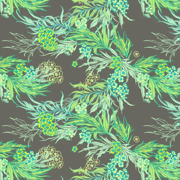 청록색 라임 색상에 섬세 한 봄 꽃 모티브. 완벽 한 패턴. — 스톡 벡터