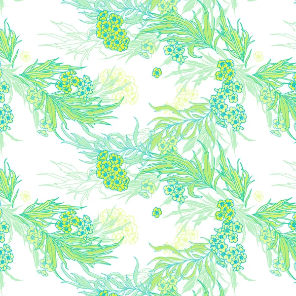 Känsliga våren blomstermotiv i färgerna turkos-lime. Seamless mönster. — Stock vektor