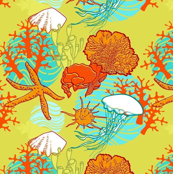 Underwater world through the eyes of the diver. Seamless pattern — Stock Vector