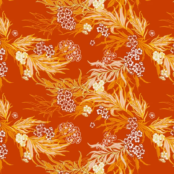 Orangefarbenes Blumenmotiv. nahtloses Muster. — Stockvektor