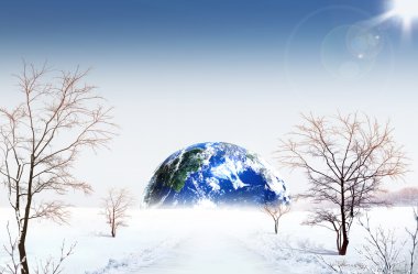 Planet winter. ecological concept clipart