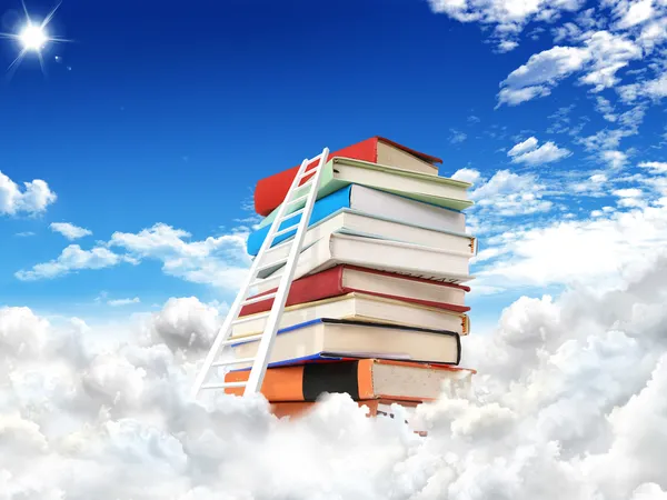 Stapel boeken met trap. onderwijs concept — Stockfoto