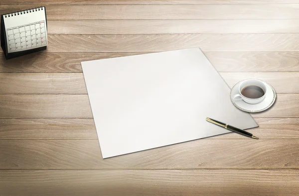 Czysty papier gotowy na swój własny tekst, pióro & kawy — Zdjęcie stockowe