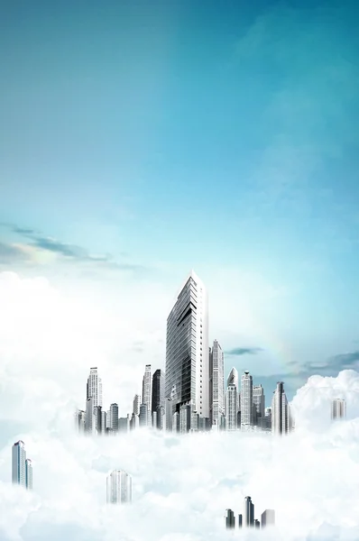 在云层中的现代城市。经营理念 — 图库照片
