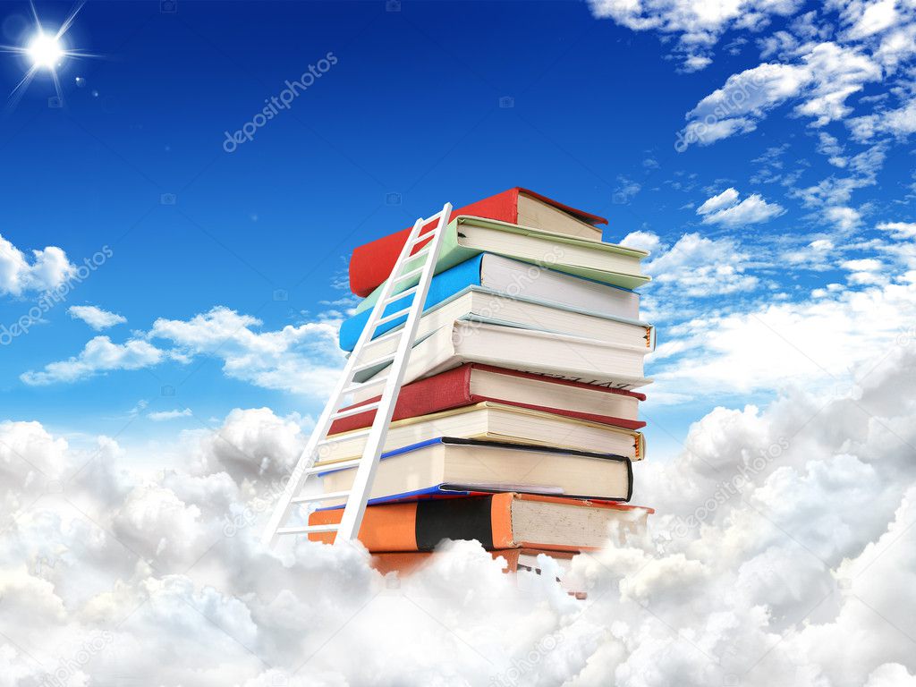 Stack of books with stair. education concept
