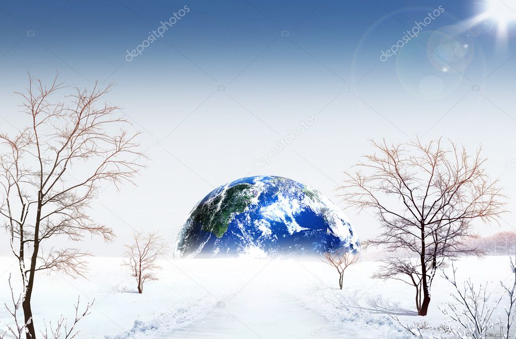 Planet winter. ecological concept