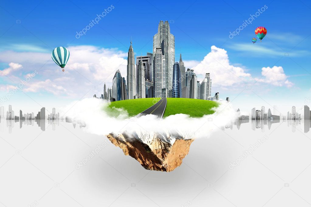 Modern city in clouds. business concept