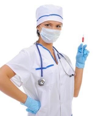 Nurse with a syringe in his hand. clipart