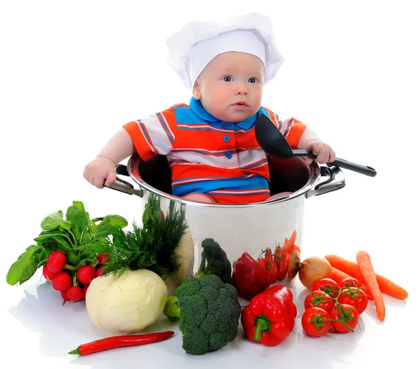 Boy with a pan Stock Image