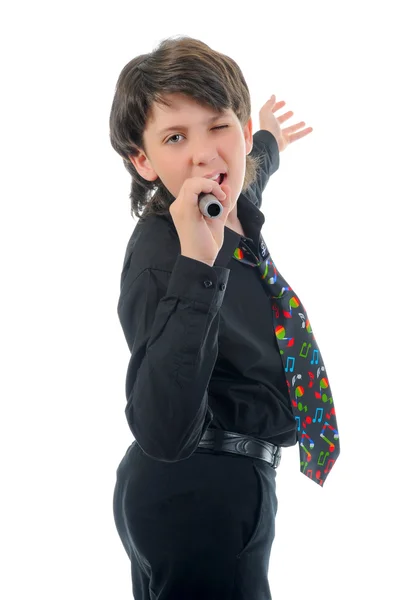 Liten pojke med mikrofon — Stockfoto