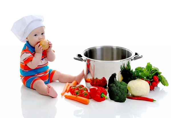 Jongen met een pan — Stockfoto