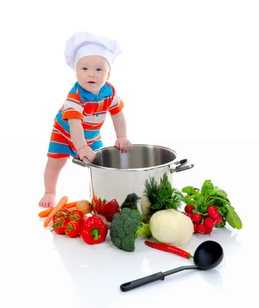 Boy with a pan Stock Photo