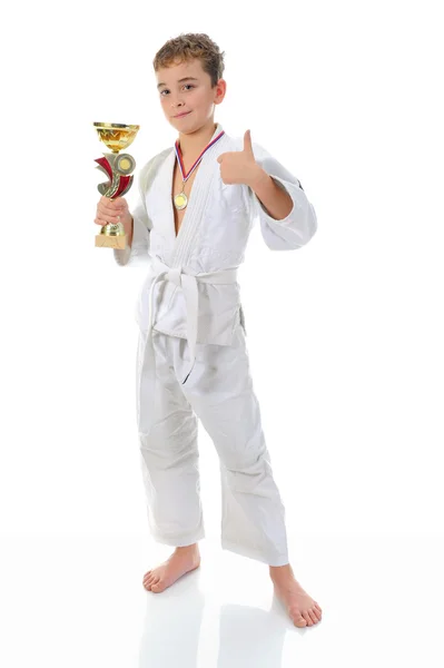 stock image Young boy training karate.