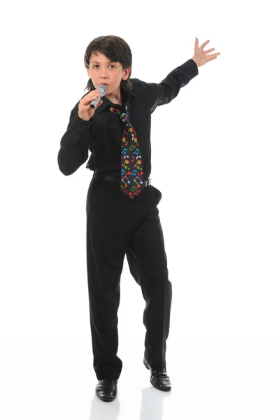 Malý chlapec s mikrofonem — Stock fotografie