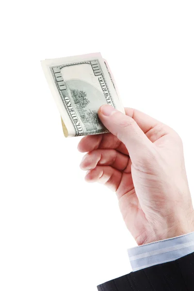Die Hand eines Mannes mit einem Hundert-Dollar-Schein. — Stockfoto