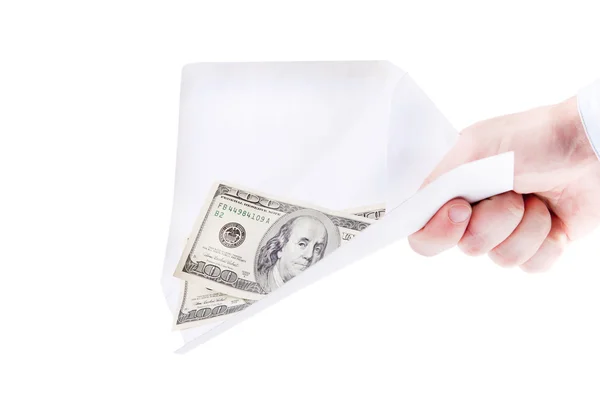 Гроші в конверті ізольовані на білому тлі — стокове фото