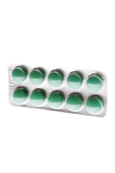 흰색 배경 위에 고립 된 알 약 팩 — 스톡 사진