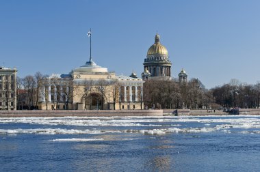 View of St. Isaac's Cathedral and Neva River in the spring clipart