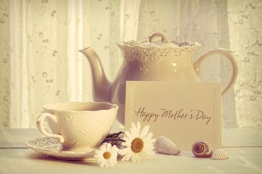 Note card with teapot and cup for Mother's day clipart