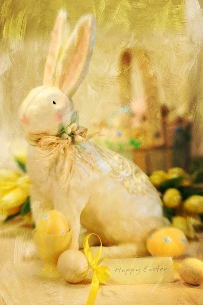 Coelho da Páscoa e ovos com um efeito pintado — Fotografia de Stock