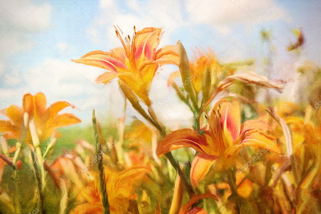 Digital painting of orange daylilies