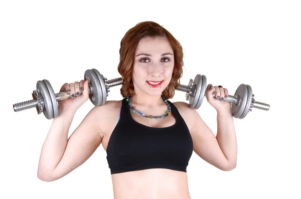 Крупный план девушки с тяжёлой атлетикой . — стоковое фото