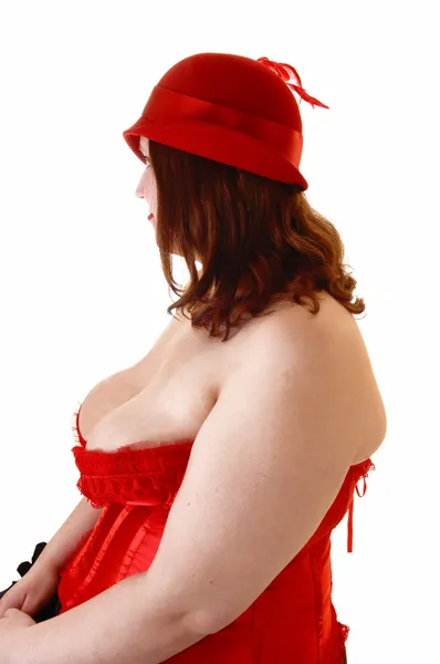 Dívka v červeném klobouku. — Stock fotografie