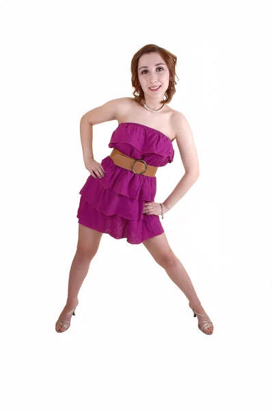 Girl posing in pink dress. — Stock Photo, Image