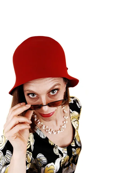 Frau mit rotem Hut. — Stockfoto