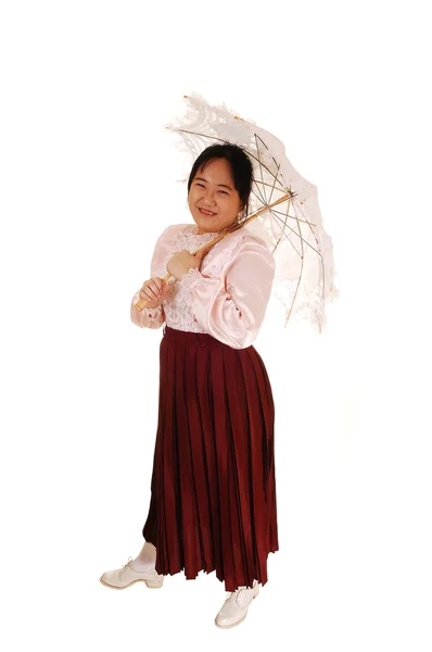 Girl in old fashioned clothing. — Stock Photo, Image