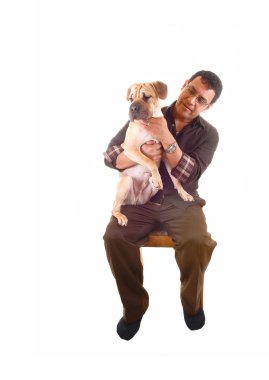 Man with dog on lap. clipart