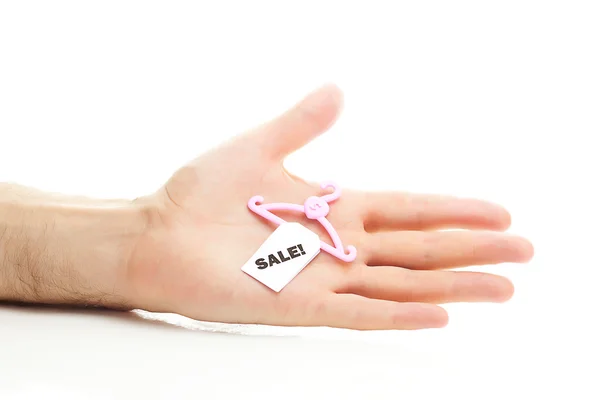Bir fiyat etiketi satış üzerine beyaz izole el askı — Stok fotoğraf