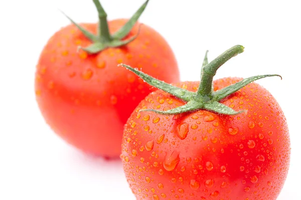 Tomat med vattendroppar isolerade på vitt — Stockfoto